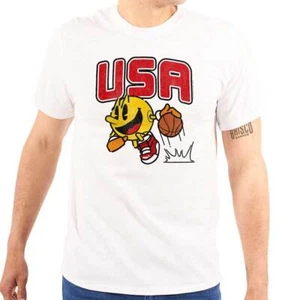 Retro PACMAN Arcade Game Basketball Team USA Womens or Mens Crewneck T Shirt Tee - Picture 1 of 7