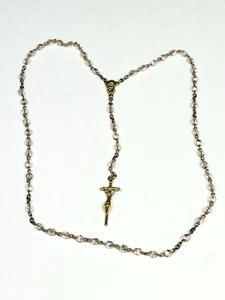 Vintage Rosary Necklace AB Beads Cross Jesus & Mary Religious - Picture 1 of 12