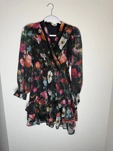 Baker by Ted Baker Black floral Long Sleeve V-Neck ruffle Sundress Girls/junior - Picture 1 of 10