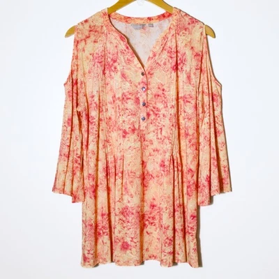 Top Coral Bay Hombro Frío Manga Campana Fluido Floral Tropical Playa Crucero L Foto 1 de 4