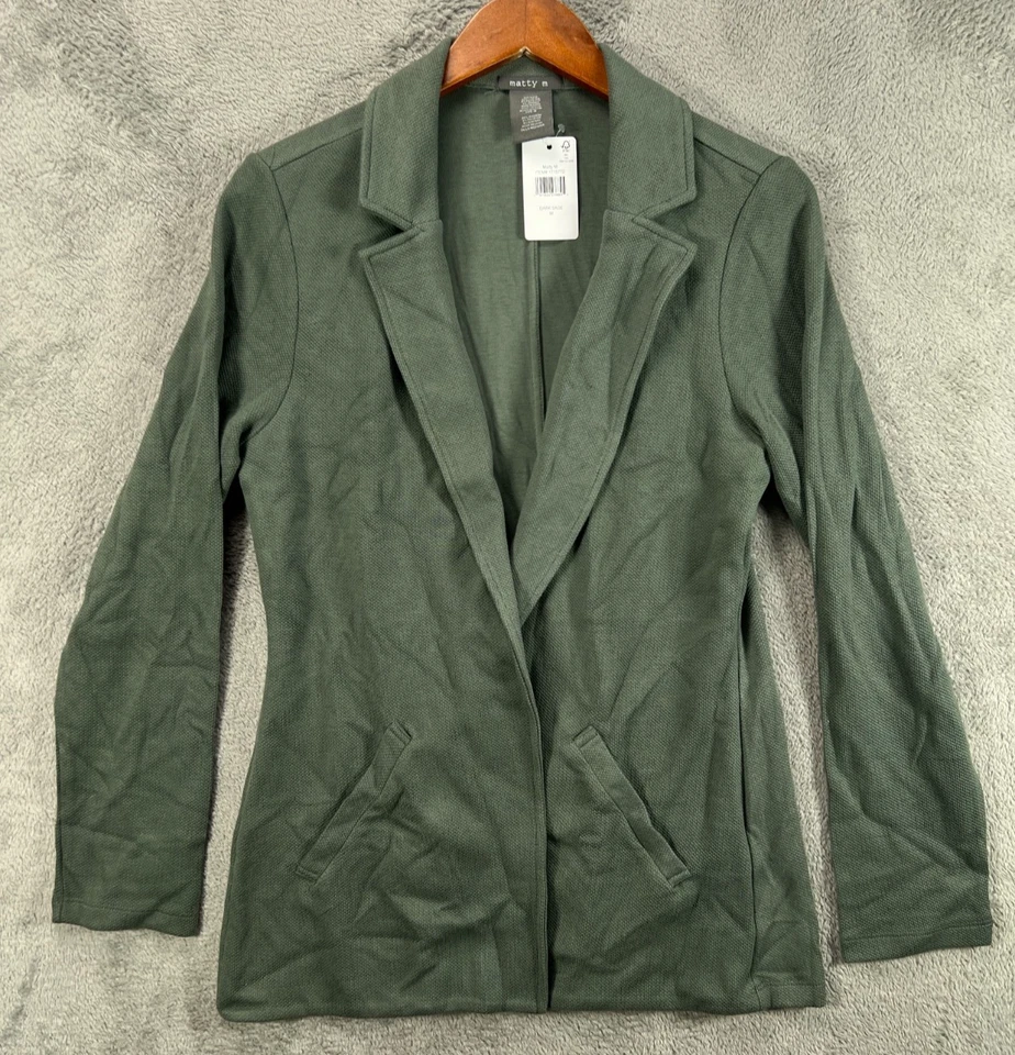 MATTY M Jacket Womens Knit Boyfriend Blazer Size Medium Sage Green Jacket NWT - Image 1 of 4