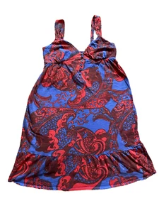 Vintage Y2K Mossimo Red Blue Paisley Babydoll Fairycore Tank T-Shirt Dress M - Picture 1 of 4