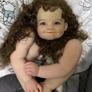 28 Zoll unvollendete Reborn Puppe bemalt Kit Zum Selbermachen Teile lockiges Haar Kleinkind Mädchen Geschenk - Bild 1 von 4