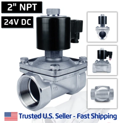 ATLANTIC VALVES 2" Inch SS 24V DC NORMALLY OPEN Stainless Steel Electric Solenoid Valve 24 VDC