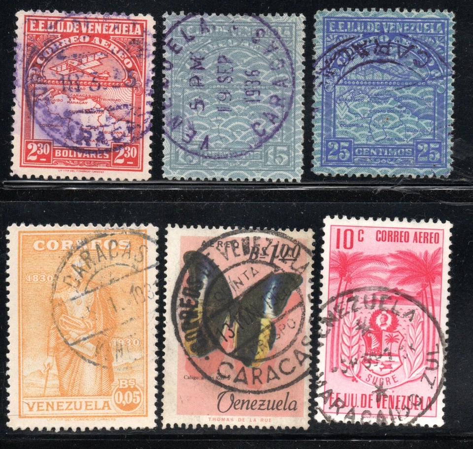 VENEZUELA, DIVERSOS SELLOS CON MATASELLOS DE CARACAS Y MARACAIBO (E25- 190) Foto 1 de 1