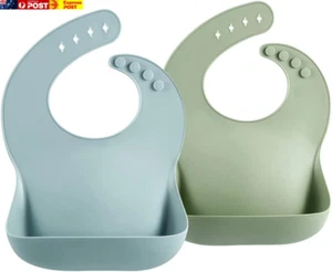 Set of 2 Cute Soft Waterproof Silicone Bibs for Babies & Toddlers (10-72 Month) - Picture 1 of 7