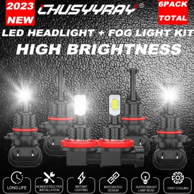 适用于日产 Quest 2004 - 2009 6x LED 车头灯高/低 + 雾灯组合灯泡 6000K — 第 1/4 张图片