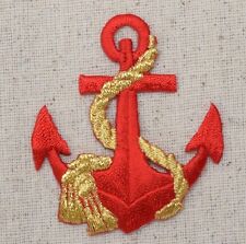 Red Anchor/Gold Rope - Nautical/Ship - Iron on Applique/Embroidered Patch