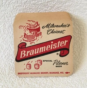 Vintage BRAUMEISTER Pilsner Beer Coasters Set of 8 Milwaukee Brewery Wis. NOS - Picture 1 of 9