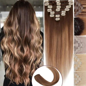 Extensiones de cabello humano con clip CLERANCE 8 PIEZAS estándar barrido/ombre de cabeza completa - Imagen 1 de 51