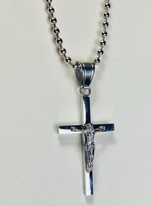 Silver Finish Cross Pendant Necklace with Detailed Jesus Figure, 16-24 Inch - Picture 1 of 10