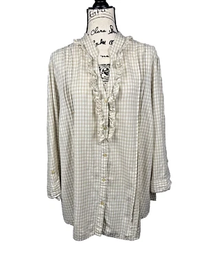 Relativity 3x túnica de algodón manga larga con botones con volantes guinga pradera Foto 1 de 4