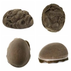 Mens Toupee French Lace Human Hair Replecement System Medium Density Hair #18 - Picture 1 of 8