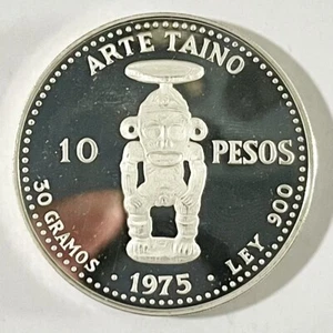 Dominican 1975 Taino Art 10 Pesos Silver Coin,Proof - Picture 1 of 2