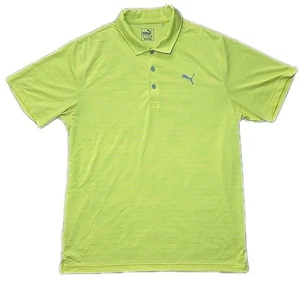 Puma Mens Yellow Striped Grey Logo Golf Shirt. Large - Picture 1 of 5