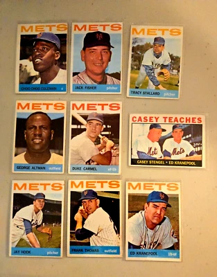 Lote de 9 cartões vintage 1964 Topps METS JACK FISHING, ED KRANEPOOL, CASEY STENGEL - Imagem 1 de 4