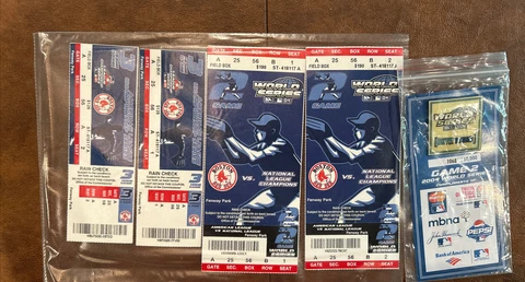 Vtg 2004 World Series MLB Game 2 Boston Red Sox Fenway Tickets & Pin Lot & ALCS Cover