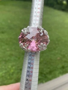 Sterling Silver HUGE Pink & White Cubic Zirconia Ring Size 8 - Picture 1 of 14