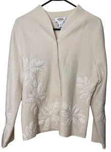Cárdigan Talbots de lana marfil con bordado floral mediano - Imagen 1 de 11