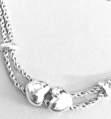 Pulsera Tiffany & Co. Plata de Ley 7 3/4" Corazones Hinchados Deslizantes Cuerda Giratoria Foto 1 de 4