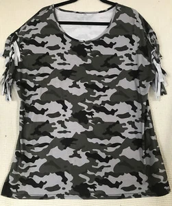 Mujeres Camuflaje Algodón Camiseta Prenda para el torso Blusa Mangas con Flecos 2X Cuello Cuchara - Imagen 1 de 8