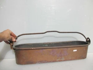 Large Antique Copper Pan Fish Kettle Poacher Trough Vintage Oval French Old 25"W - Picture 1 of 11