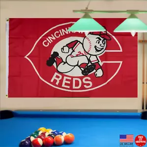 Cincinnati Reds 3x5 Flag Banner Mascot Logo Baseball USA Man Cave Flags Banners - Picture 1 of 7