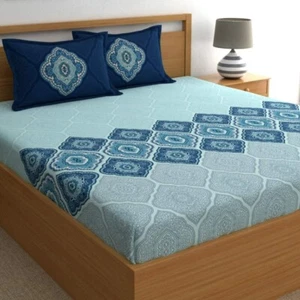 Reine Baumwolle King Size Bettlaken Mit 2 Kissenbezüge 144tc Ethno Blau 2.7m X - Bild 1 von 3