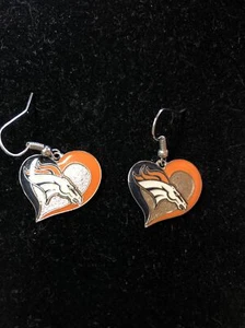 Denver Broncos NFL Silver Swirl Heart Dangle Earrings Hypo-Allerginic - Picture 1 of 4