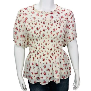 Torrid Womens Chiffon Ruffle Mock Neck Smocked Crop Top Floral Rose Size 3 | 3X - Picture 1 of 15