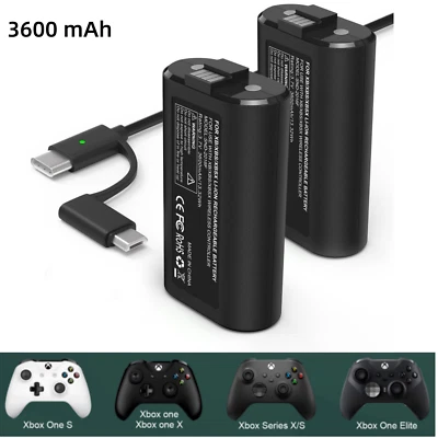 MARKENLOS 2x3600mAh Wiederaufladbare Akku Pack für XBOX Serie X/S/360 Controller+Ladegerät