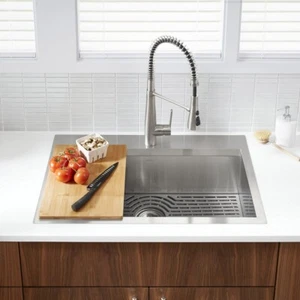 Kohler 33" Wide Pro-Inspired Kitchen Sink Kit w/ Cutting Board + Faucet - Picture 1 of 1