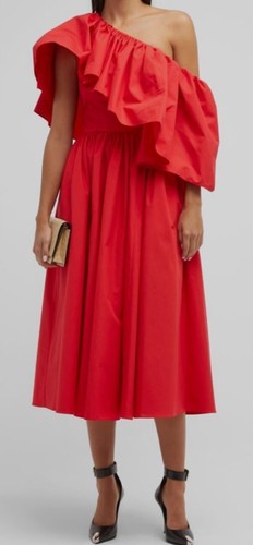 Abito a una spalla Alexander McQueen da donna rosso arricciata $2871 taglia 42