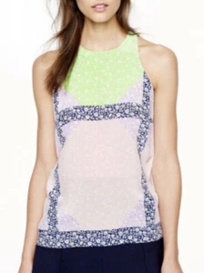 J Crew Widowpane Silk Halter Top Womens Size 00 Purple Floral Sleeveless - Picture 1 of 11