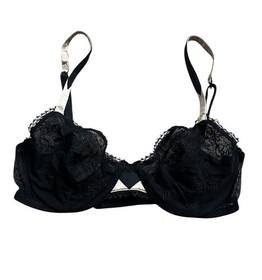 La Perla Bra Sheer Floral Applique Lace Black Balconette Underwire Size 34 Italy
