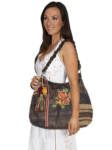 Scully C15 Brown Cotton Canvas Shoulder Handbag - Picture 1 of 8