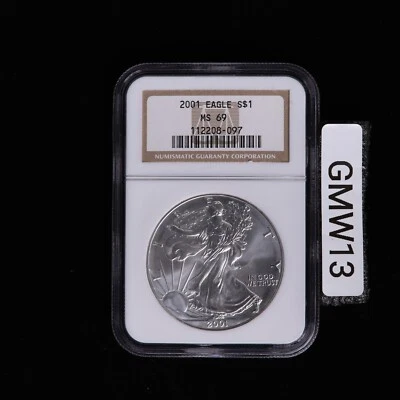 American Silver Eagle 2001 NGC MS69 etiqueta clásica de colección Foto 1 de 2