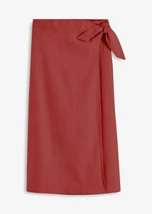 Neu Bequemer High-Waist Wickelrock Gr. 44 Karminrot Damen Midirock Leinen-Skirt - Bild 1 von 1
