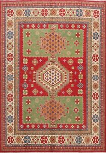 Geometric RED/GREEN 8'x10' Super Kazak Pakistani Oriental Area Rug Hand-Knotted