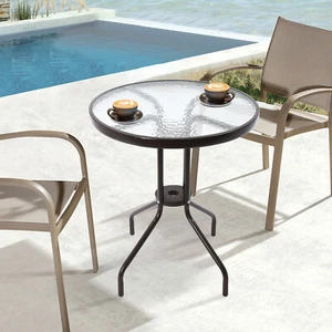 Modern Round Dining Table Freestanding Kitchen Tempered Glass Desk Brown & Clear - Picture 1 of 14
