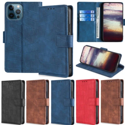 Retro Crocodile Stand Flip Case Cover For iPhone 12 Pro 11 XS Max XR 7 8 Plus - Image 1 of 4