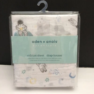 NOVO lençol de berço ajustado Aden + Anais 100% algodão musselina Space Explorers Essentials - Imagem 1 de 4