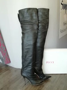 STIVALI ALTI IN PELLE NERA EMILIO PUCCI NUOVI CON SCATOLA - TAGLIA UK 6.  CTRL: £1.250 - Foto 1 di 10