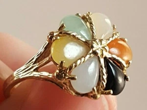 Anillo de racimo de jade multicolor vintage talla 6,75 - Imagen 1 de 8