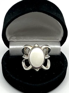 Schwerer ARTISAN Sterling Silber 925 matt MILCHIG WEISS QUARZ RING Gr. 6 Modernist - Bild 1 von 8