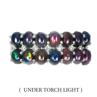 925 Anello Argento Sterling Ovale Nero Opale Naturale Gemma Gioielli Misura 6 - Immagine 1 di 4