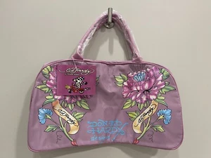NWT Don Ed Hardy Designs Flower Peony Tattoo Small Duffle Zip Bag 20x7x8" Lilac - Picture 1 of 3