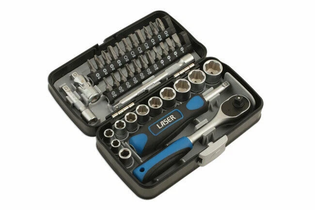LASER TOOLS  GLOVEBOX SIZE 1/4 DRIVE 38 PIECE SET SOCKET RATCHET - Image 1 of 1