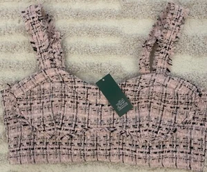 Wild Fable Light Pink Tweed Bustier Bucle Crop Top - Size Large - Picture 1 of 2