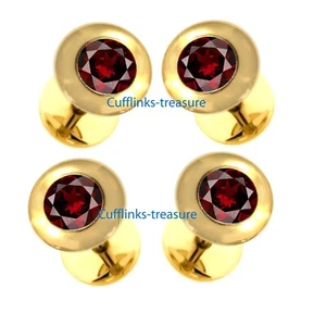Natural Garnet Gemstone Gold Plated 925 Sterling Silver Tuxedo Buttons set #2899 - Picture 1 of 6